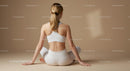 Woman Practicing Yoga in White Outfit on Beige Background
