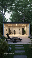 Modern Outdoor Gym Amidst Lush Greenery in Evening