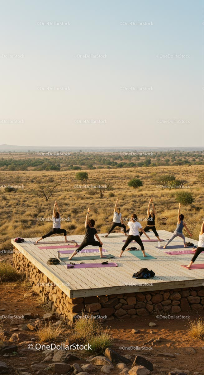 Outdoor Yoga Session on Scenic Desert Platform
