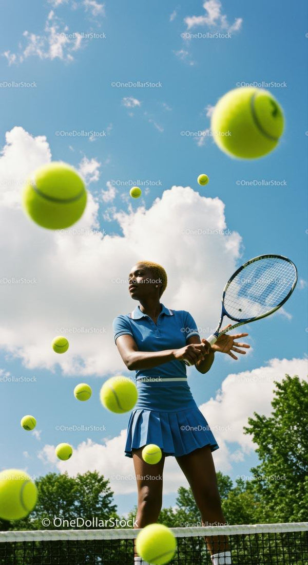 Athletic Woman Playing Tennis on a Sunny Day
