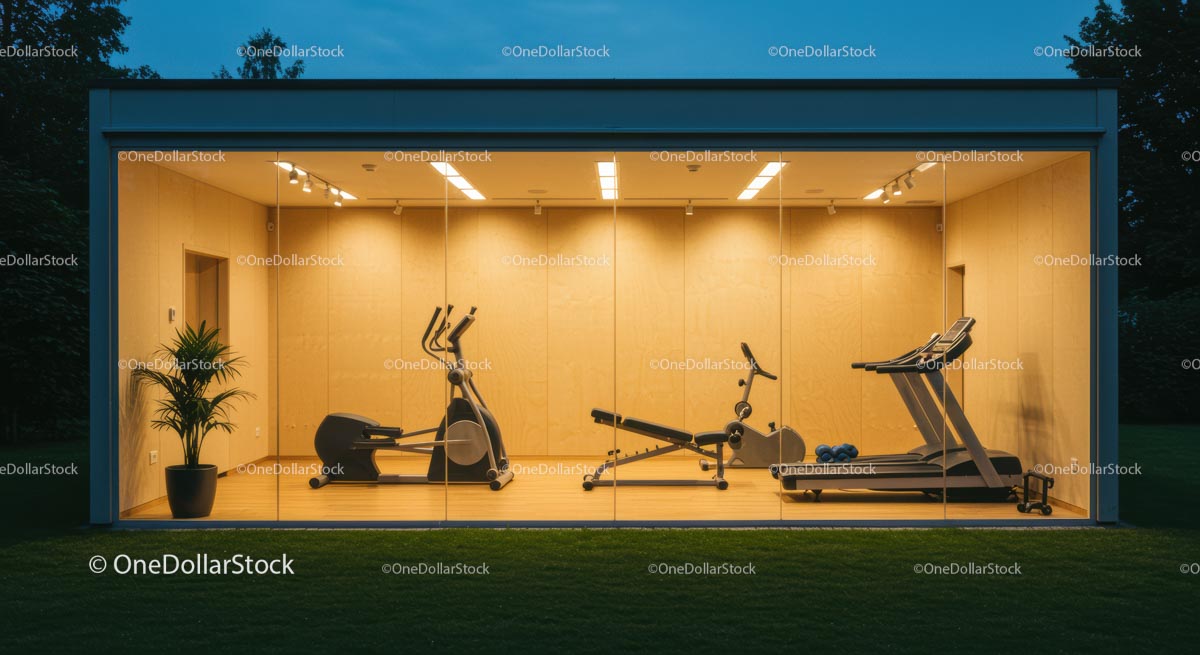Modern Home Gym with Equipment and Wooden Interior