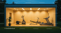 Modern Home Gym with Equipment and Wooden Interior