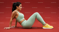 Athletic Woman Exercising in Mint Green Sportswear