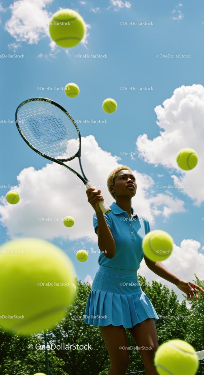 Female Tennis Player in Action at Sunny Outdoor Court