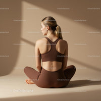 Woman Meditating in Brown Activewear in Serene Setting