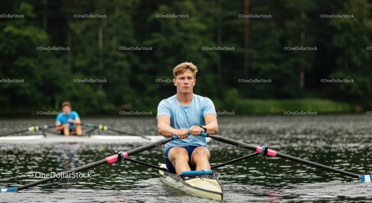 Wioślarz w akcji na spokojnym jeziorze