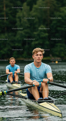 Focused Rowers Synchronizing on Serene Lake