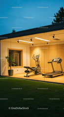 Modern Glass-Walled Home Gym with Fitness Equipment