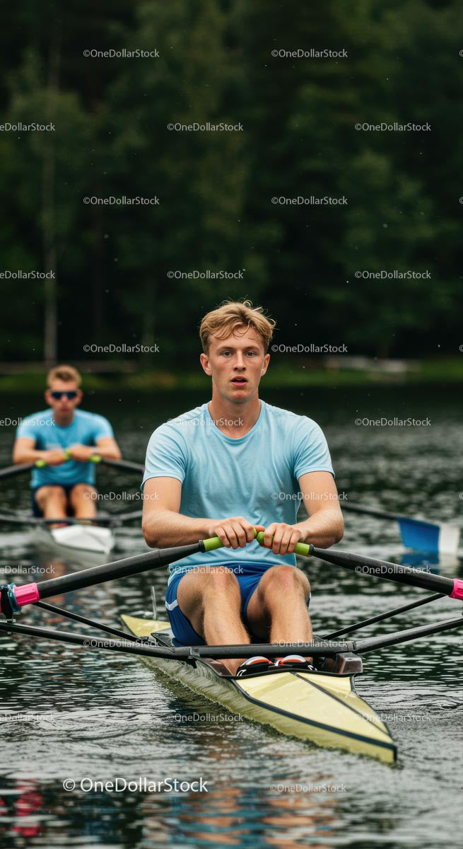 Young Rowers Training on a Calm River