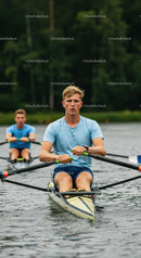 Rowing Team Practicing on Serene Lake