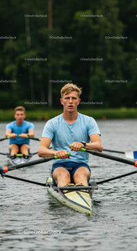 Rowing Team Practicing on Serene Lake