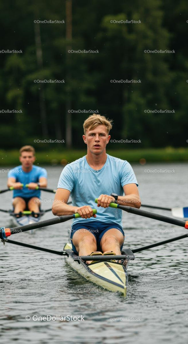Rowing Team Practicing on Serene Lake