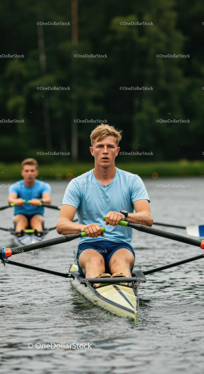 Rowing Team Practicing on Serene Lake