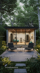 Modern Home Gym Surrounded by Lush Greenery