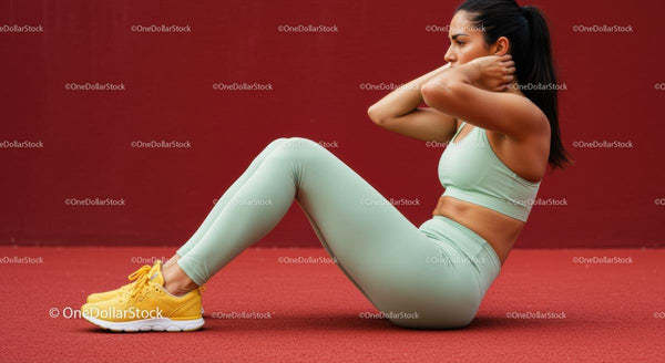 Aktywna kobieta wykonująca brzuszki w miętowym stroju sportowym