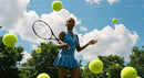 Tennis Player in Action Under Blue Sky