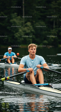 Team Rowing Practice on Scenic Lake