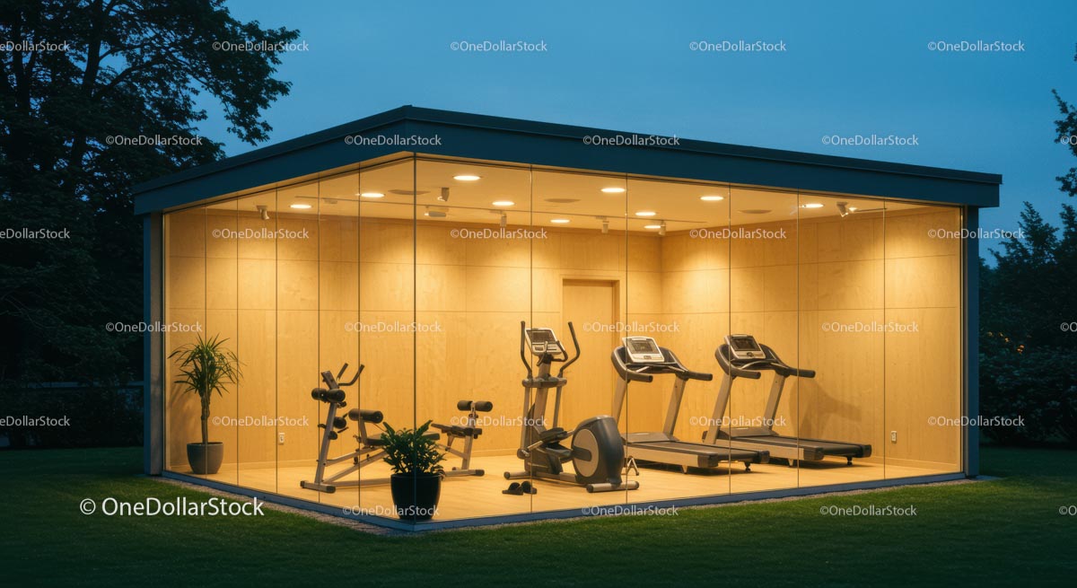 Modern Glass Gym with Evening Illumination
