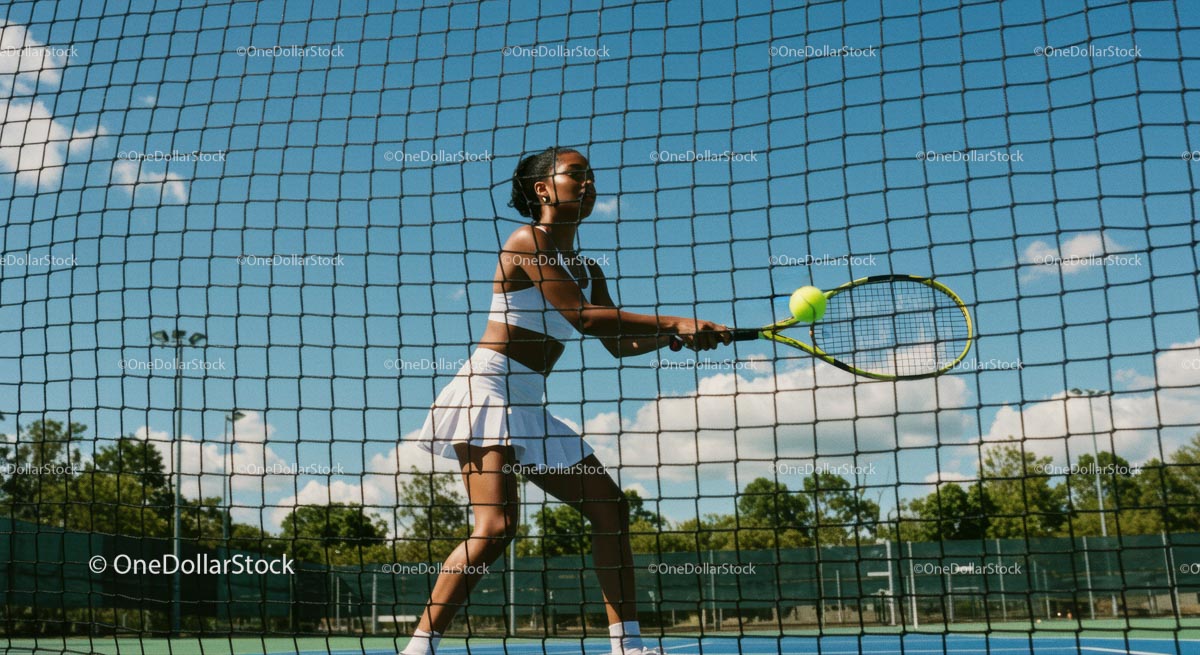 Athletic Woman Playing Tennis on Sunny Day