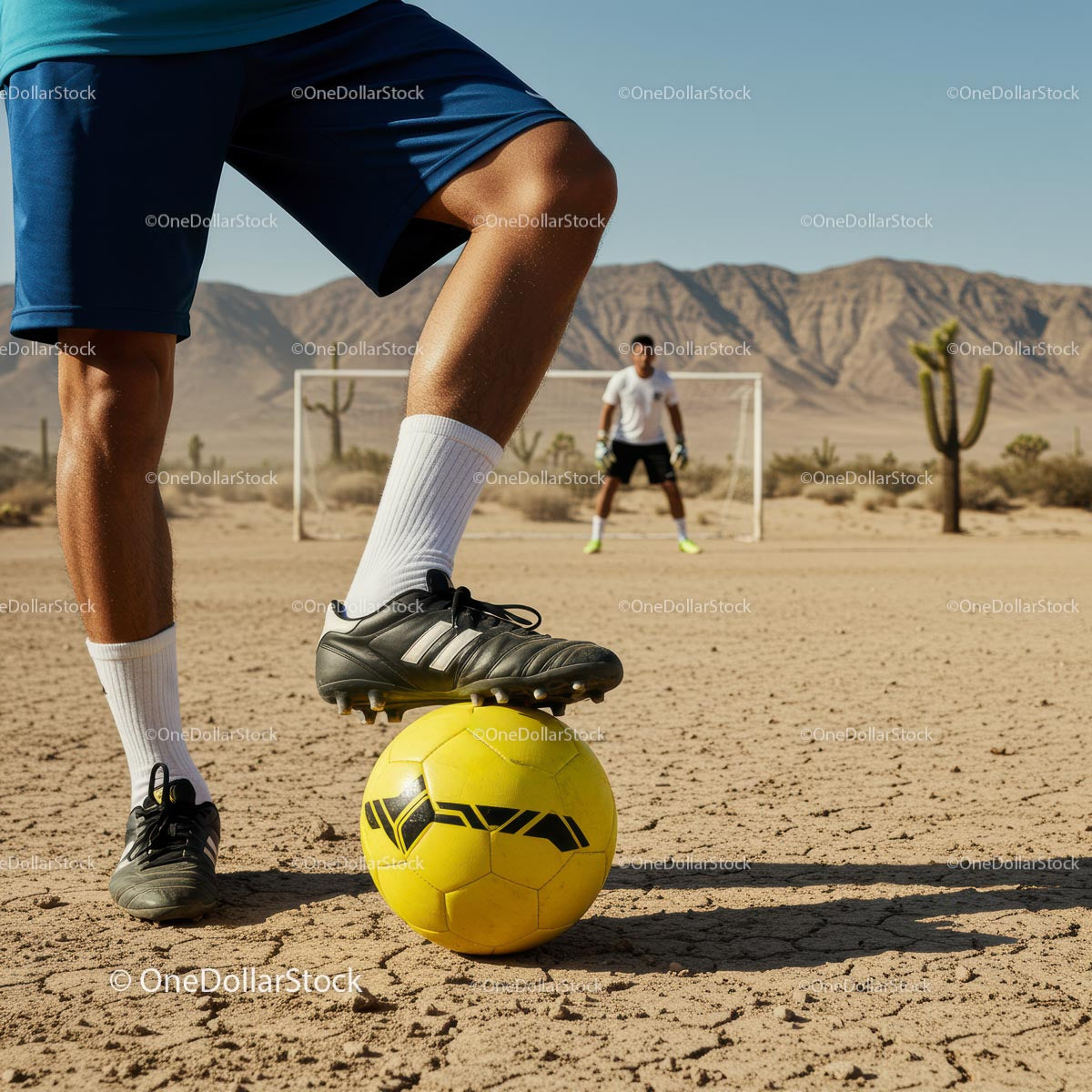 Soccer in the Desert with a Yellow Ball
