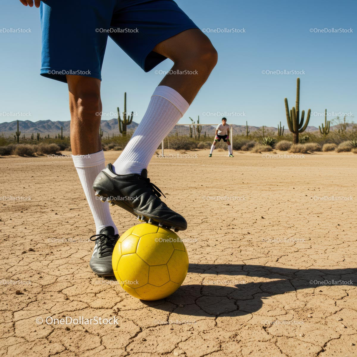 Soccer Match in Desert Landscape with Cacti