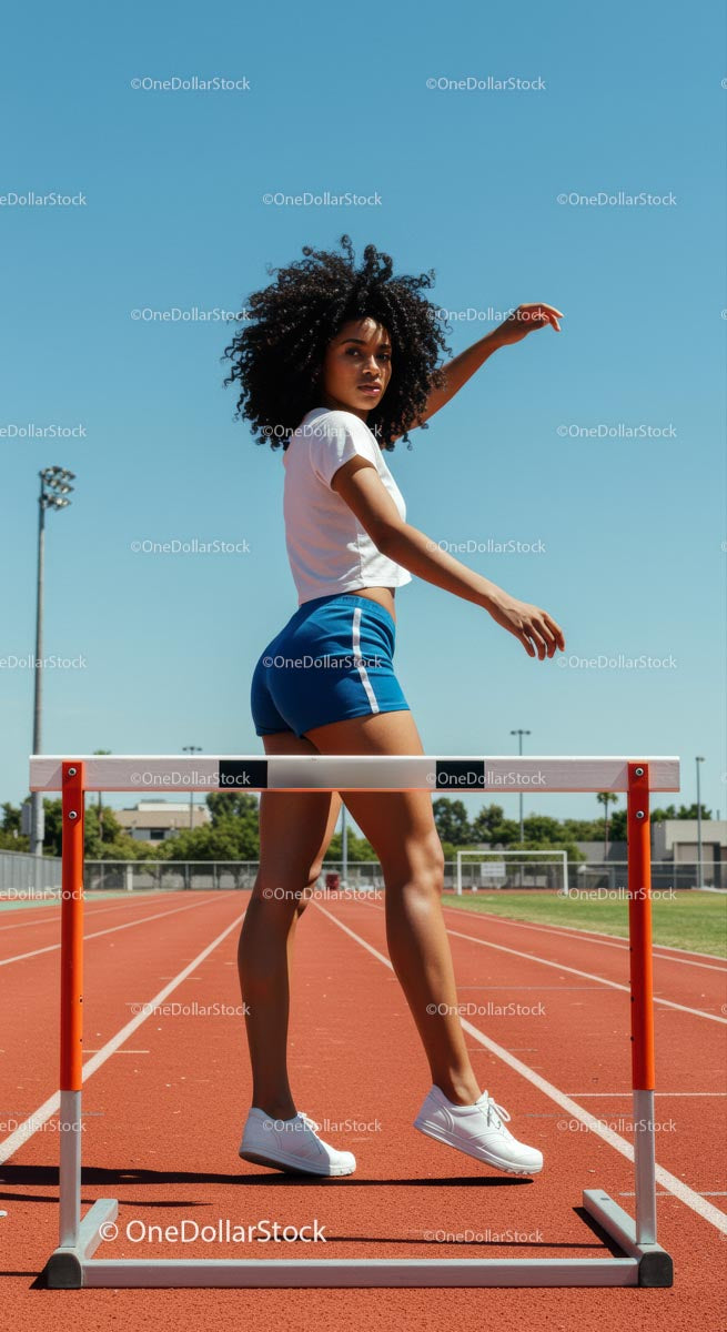 Athletic Woman Training on Outdoor Track in Summer