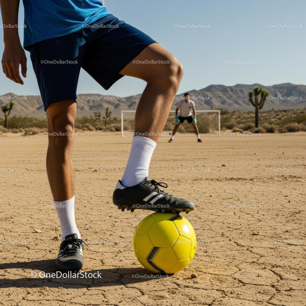 Soccer Practice in Arid Desert Landscape