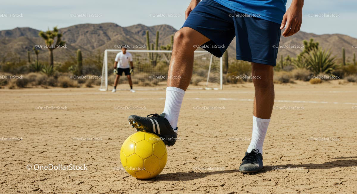Soccer in a Desert Landscape with Yellow Ball