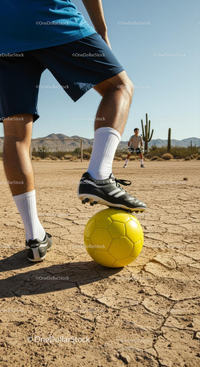 Soccer Players Enjoying a Game in an Arid Desert