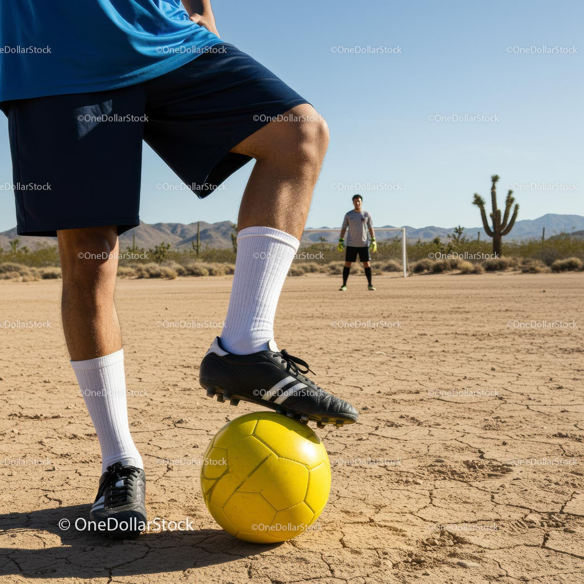 Soccer Game in the Desert with Yellow Ball