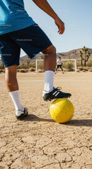 Soccer Training on Desert Field with Yellow Ball