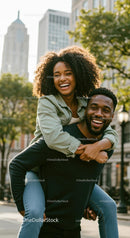 Joyful Couple Enjoying Piggyback Ride in the City