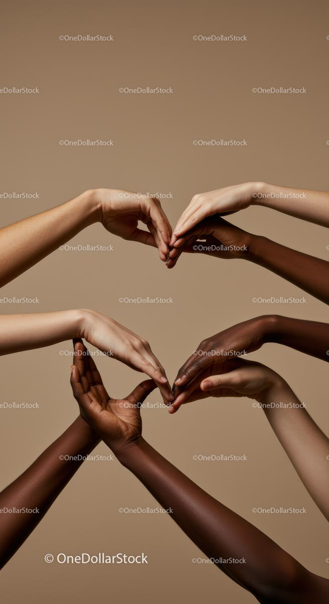 Diverse Hands Forming Heart Shape in Unity