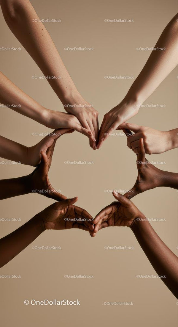Diverse Hands Forming a Heart Shape for Unity and Love