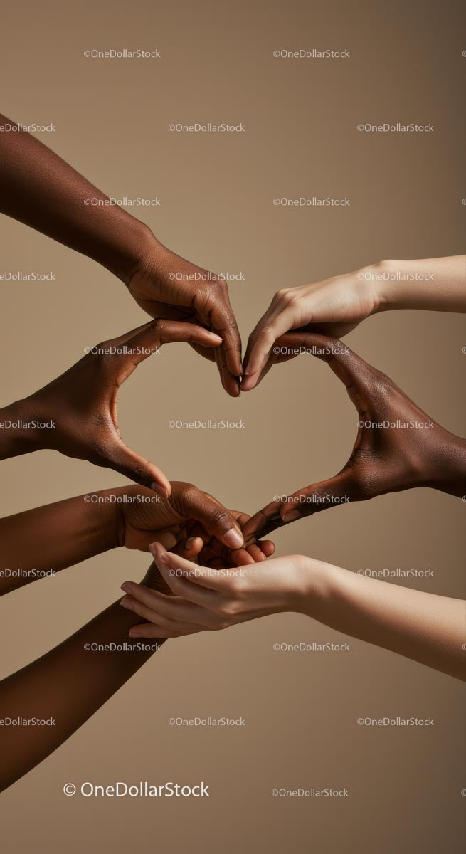 Diverse Hands Forming Heart Shape in Unity