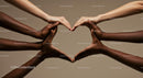 Interracial Hands Forming a Heart Symbol of Unity