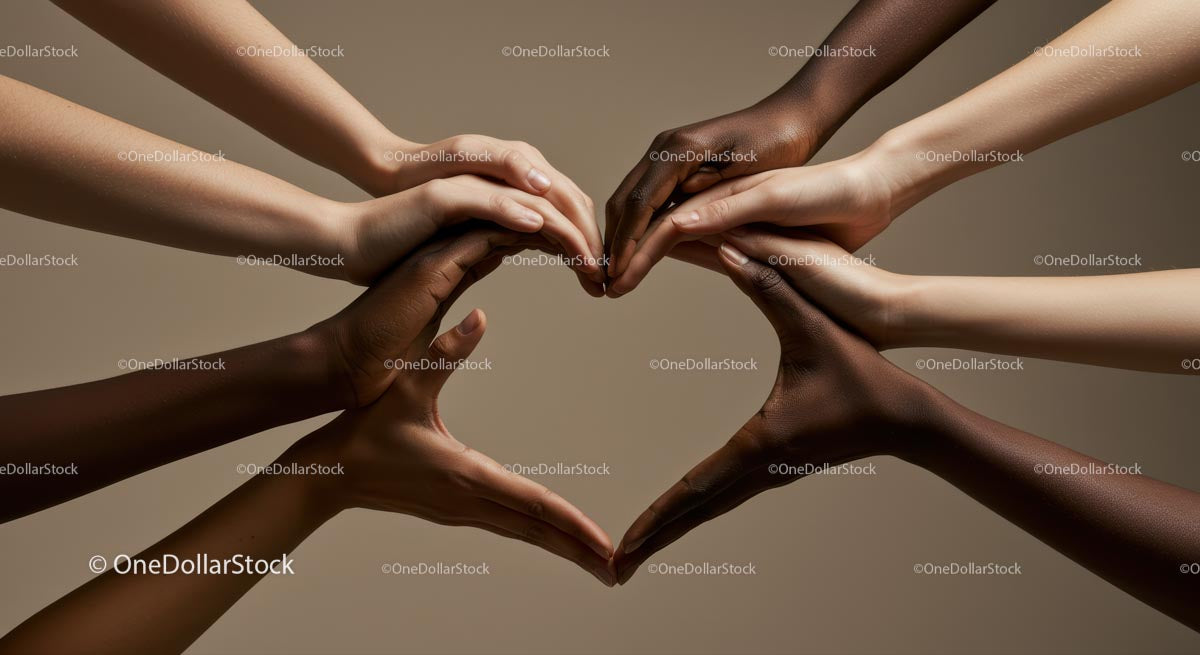 Diverse Hands Forming Heart Symbol of Unity