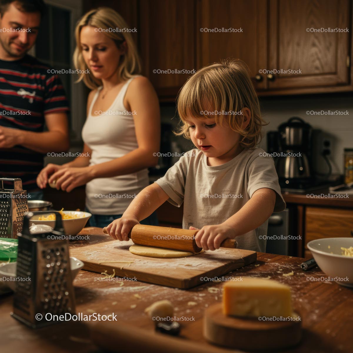 Family Baking Together in a Cozy Kitchen Setting
