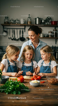 Family Cooking Together with Fresh Ingredients