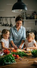 Family Cooking Together with Fresh Ingredients
