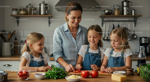 Mama i Córki Cieszą Się Wspólnym Gotowaniem w Rodzinnym Gronie