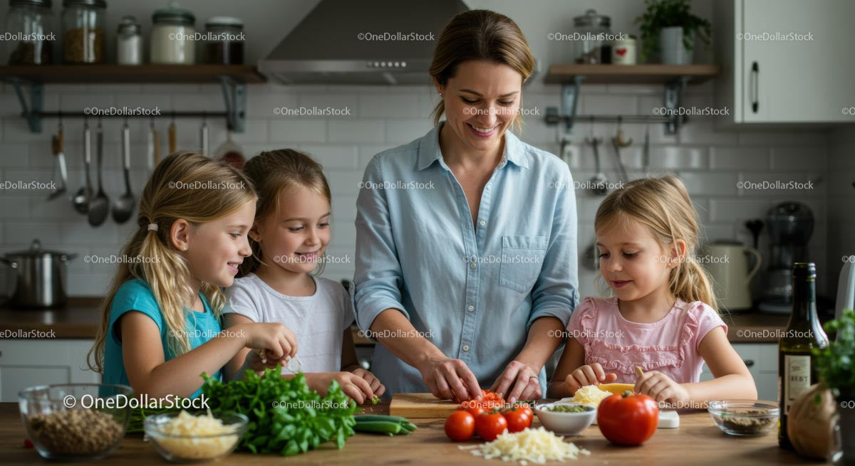 Family Cooking Together with Fresh Ingredients