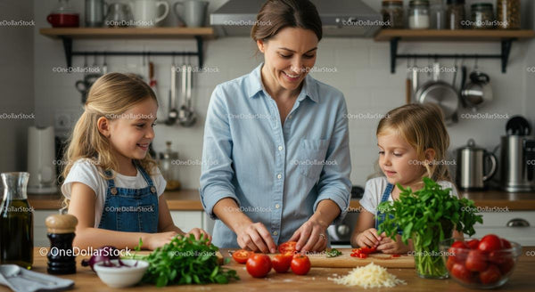 Mama i Córki Cieszące się Gotowaniem w Nowoczesnej Kuchni
