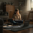 Woman Studying with Laptop in Cozy Sunlit Living Room