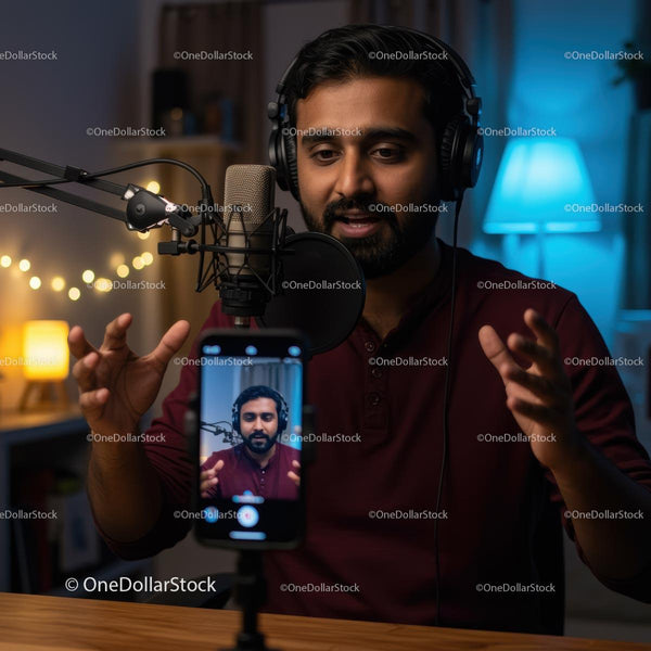 Podcaster Engaged in Professional Recording Session at Home