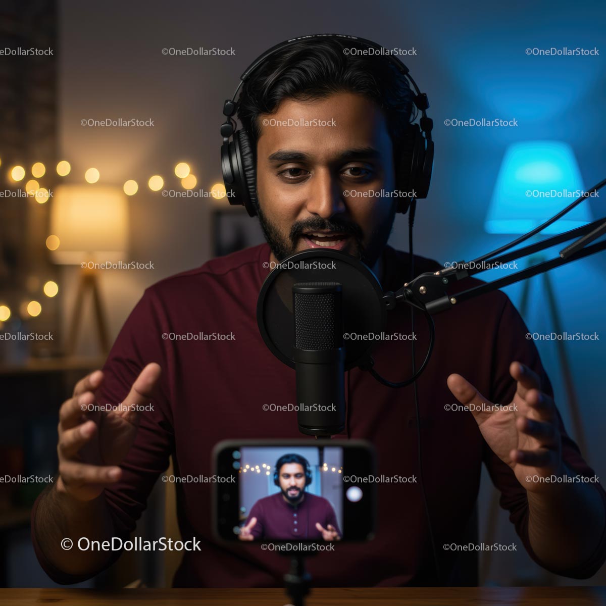 Professional Podcaster in a Well-Equipped Studio