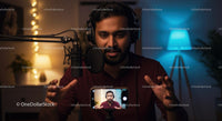 Engaging Podcast Host in Cozy Home Studio Setup