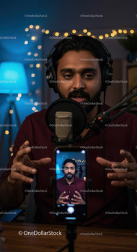 Content Creator Recording Podcast in Home Studio