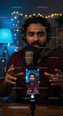 Engaging Podcast Host in Cozy Home Studio Setup
