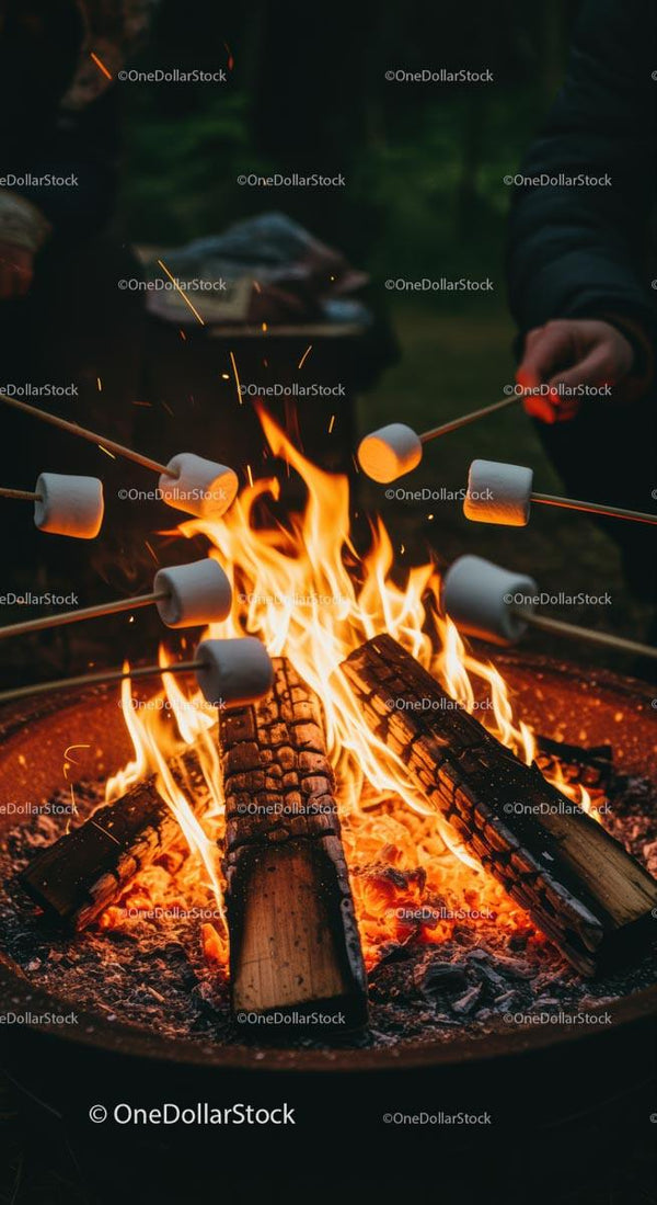 Pieczenie pianek marshmallow przy przytulnym ognisku